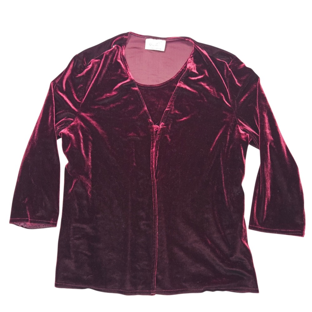 Kathie Lee VTG 90s Velvet Cardigan Camisole Twin Set Burgundy Sz L